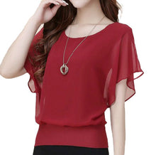 Load image into Gallery viewer, Women's crewneck Batwing Sleeve solid colors Chiffon Blouses Casual tops .
