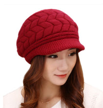 Load image into Gallery viewer, Women's Winter chunky cable Knit Hat fleece lining Ski Caps with Visor