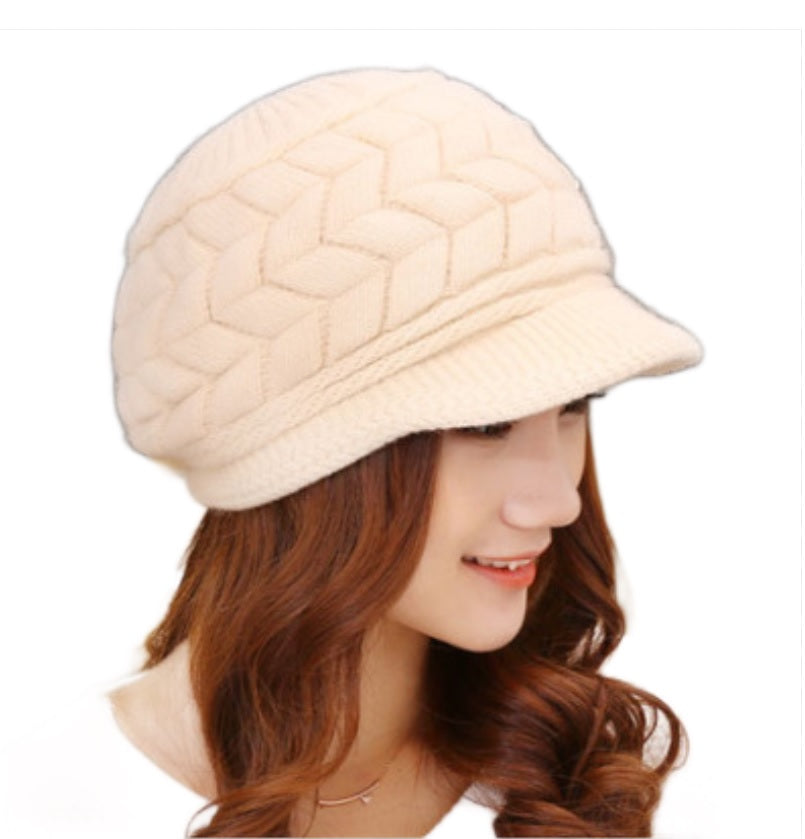 Women's Winter chunky cable Knit Hat fleece lining Ski Caps with Visor