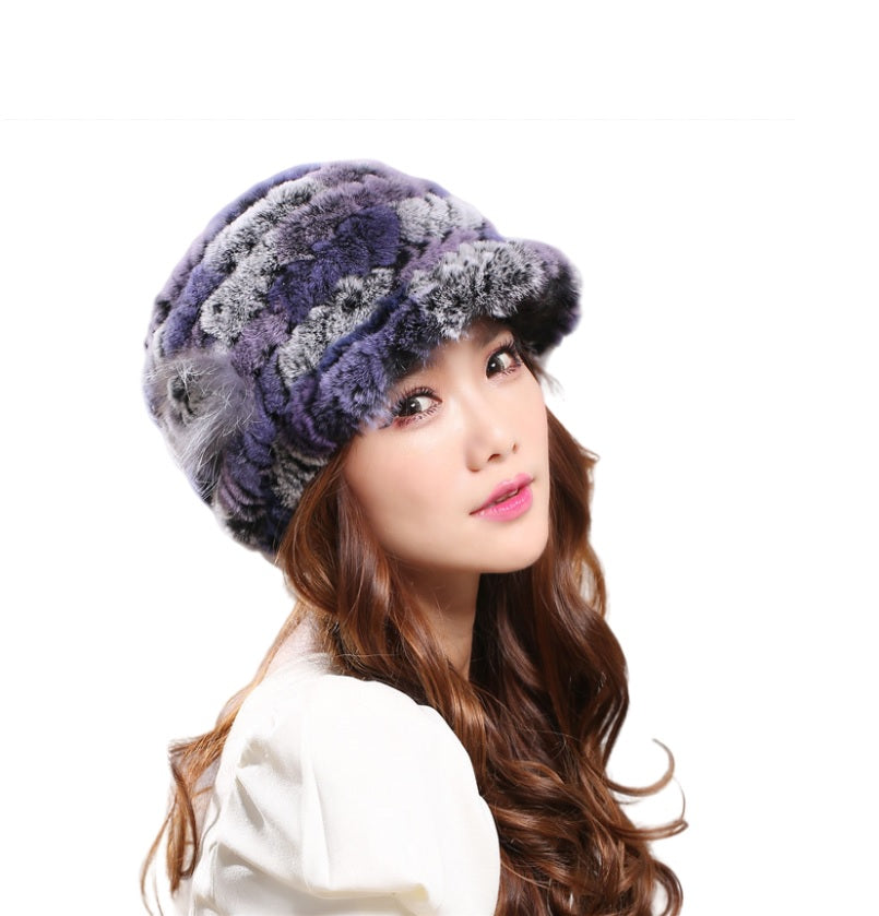 Women's elegant visor winter Fur Russian Hat - knitted Warm multicolor caps