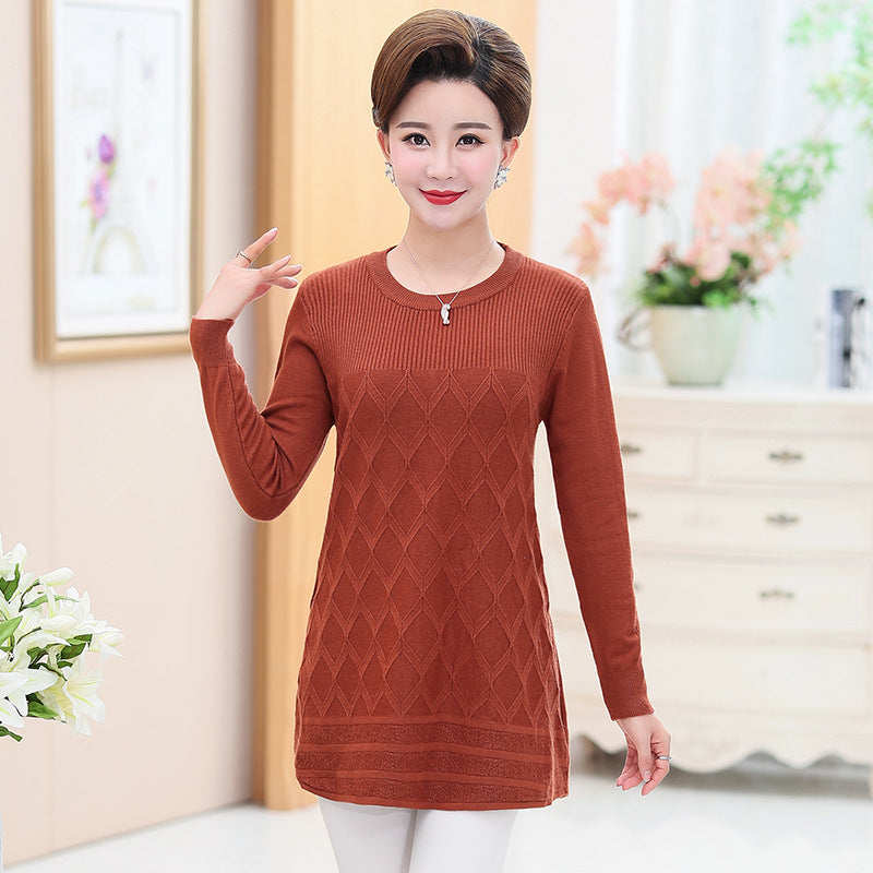 Women's solid long sleeve crewneck Long Sweater, knitted diamond pullover for legging