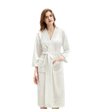 Load image into Gallery viewer, Unsex Solid long sleeve V-neck waffle pattern Kimono Bathrobe Sleepwear House Spa Long,