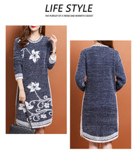 Charger l'image dans la galerie, Pull long gris chaud pour femmes pour leggings Pull à col rond à manches longues