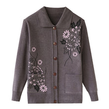 Charger l'image dans la galerie, Cardigan à fleurs à revers pour femmes tricoté manteau décontracté à coupe décontractée
