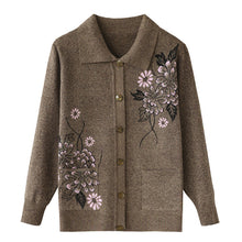 Charger l'image dans la galerie, Cardigan à fleurs à revers pour femmes tricoté manteau décontracté à coupe décontractée