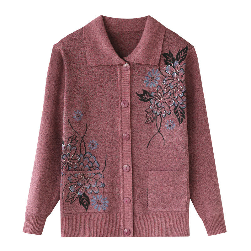 Women‘s Lapel floral cardigan knitted casual loose fit causal sweater coat