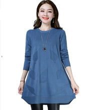 Load image into Gallery viewer, Women's oversize knit Long Sleeve Crewneck pull over dress long Sweater