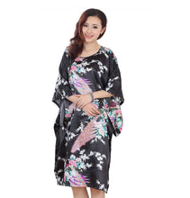 Load image into Gallery viewer, Women's Satin Tunic Plus Size crewneck batwing sleeve loose fit Dress Peacock and Blossoms Printed Kimono Nightgown