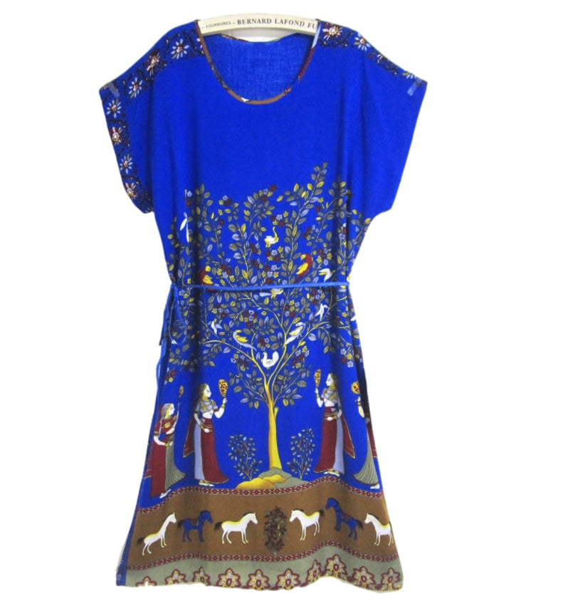 Women's Viscose Tunic Plus Size crewneck short sleeve loose fit Dress floral robe