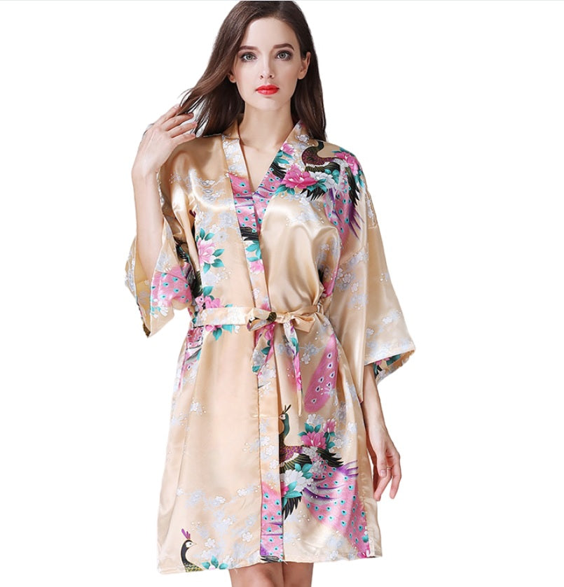 Women's oversize Peacock and Blossoms Printed Kimono Nightgown pajama robe