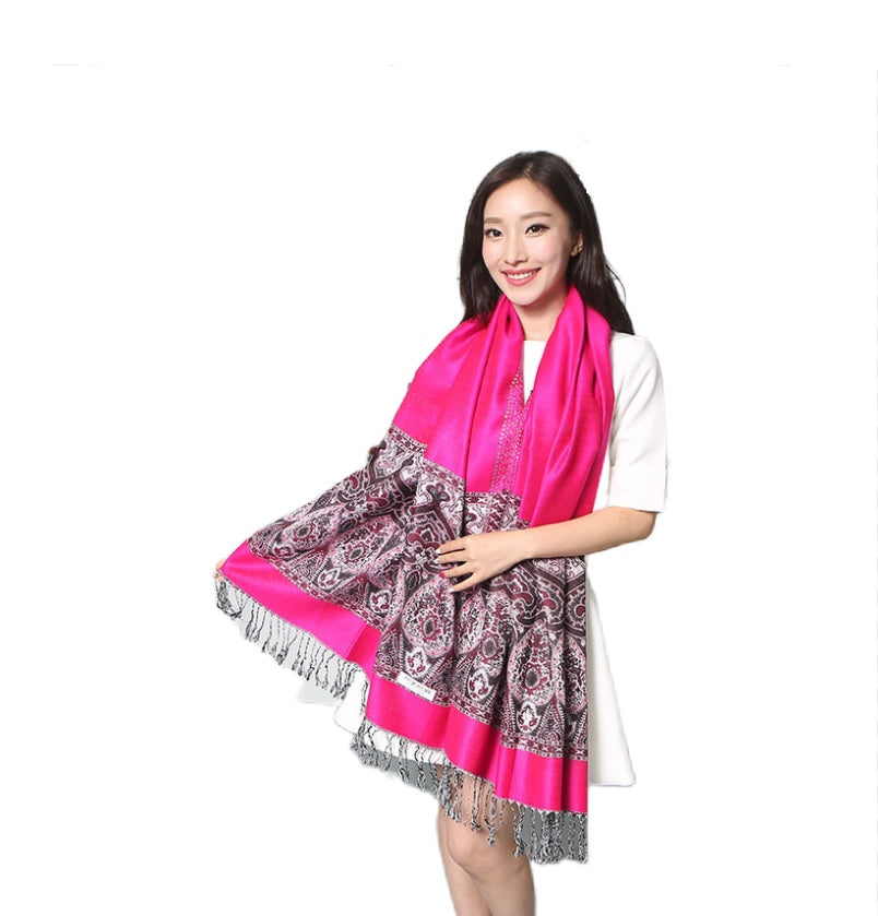 Women's warm pashmina paisley pattern Shawl Wrap Scarf w/Fringe