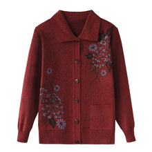 Charger l'image dans la galerie, Cardigan à fleurs à revers pour femmes tricoté manteau décontracté à coupe décontractée