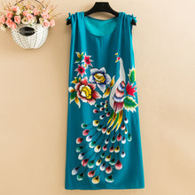 Load image into Gallery viewer, Women's Viscose Tunic Plus Size crewneck adjustable sleeve loose fit Dress floral robe