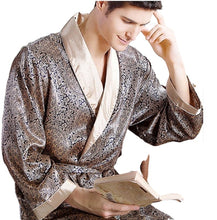 Load image into Gallery viewer, Men's Robe Nightgown Satin Kimono Bathrobe Gown Casual Sleepwear Plus Size Print Gold Home Dressing Gown