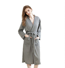 Load image into Gallery viewer, Unsex Solid long sleeve V-neck waffle pattern Kimono Bathrobe Sleepwear House Spa Long,