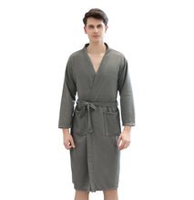 Load image into Gallery viewer, Unsex Solid long sleeve V-neck waffle pattern Kimono Bathrobe Sleepwear House Spa Long,