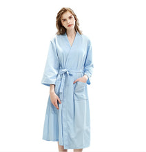 Load image into Gallery viewer, Unsex Solid long sleeve V-neck waffle pattern Kimono Bathrobe Sleepwear House Spa Long,