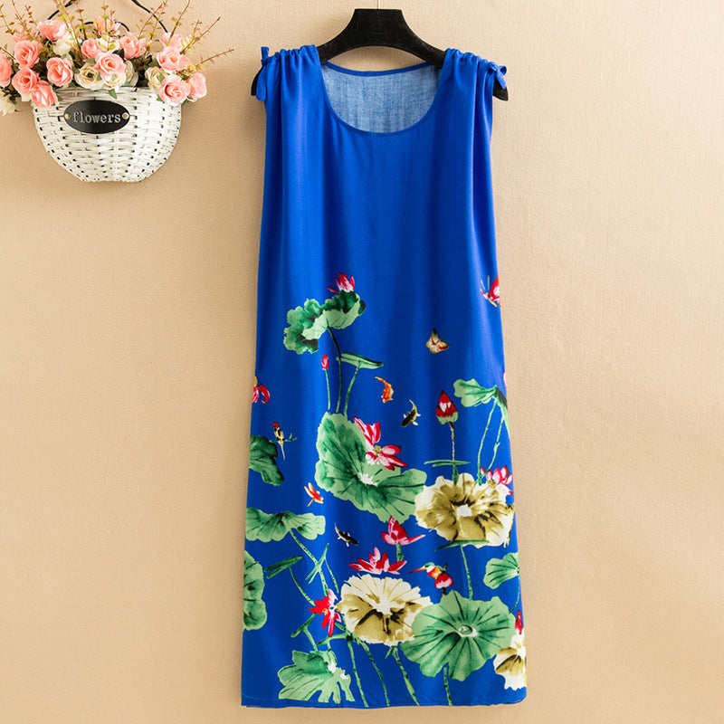 Women's Viscose Tunic Plus Size crewneck adjustable sleeve loose fit Dress floral robe