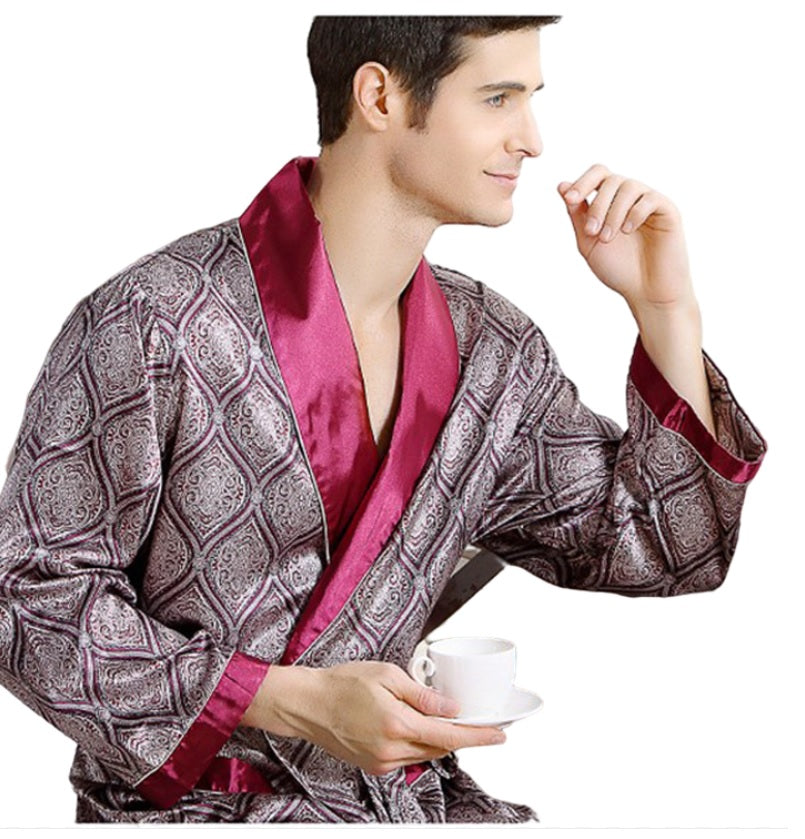 Men’s Satin Kimono Robe – Classic Pattern (Runs Small)