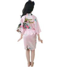 Charger l'image dans la galerie, Pyjama chemise de nuit soyeuse kimono en satin paon pour enfant Premium peignoir de douche