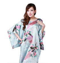 Load image into Gallery viewer, Women's Satin Tunic Plus Size crewneck batwing sleeve loose fit Dress Peacock and Blossoms Printed Kimono Nightgown
