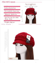 Load image into Gallery viewer, Women's winter solid visor chunky cable knit caps warm ear protection fleece lined hat