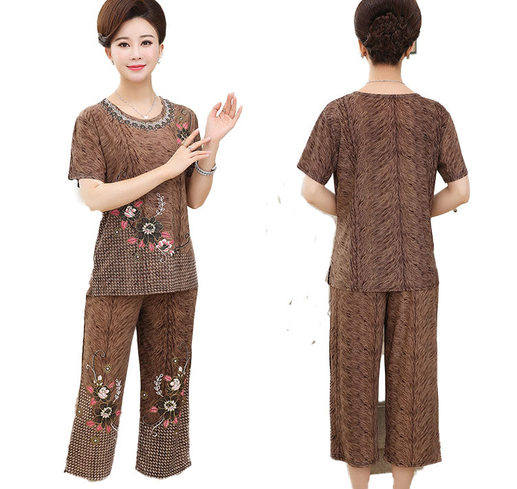 Women's 2PCS summer cool crewneck short sleeve loose fit top and pants pyjamas