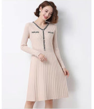 Load image into Gallery viewer, Women's V-neck Long Sleeve waisted long Sweater chunky cable knit warm dresses