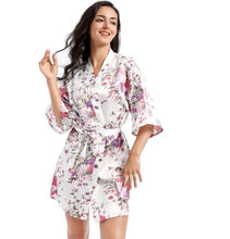 Load image into Gallery viewer, Women's Medium cherry Blossoms Kimono Premium Bridesmaid Bridal Shower pajama