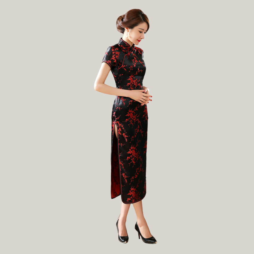 Stand Collar Vintage  Short Sleeve  Long cheongsam with Classic pattern