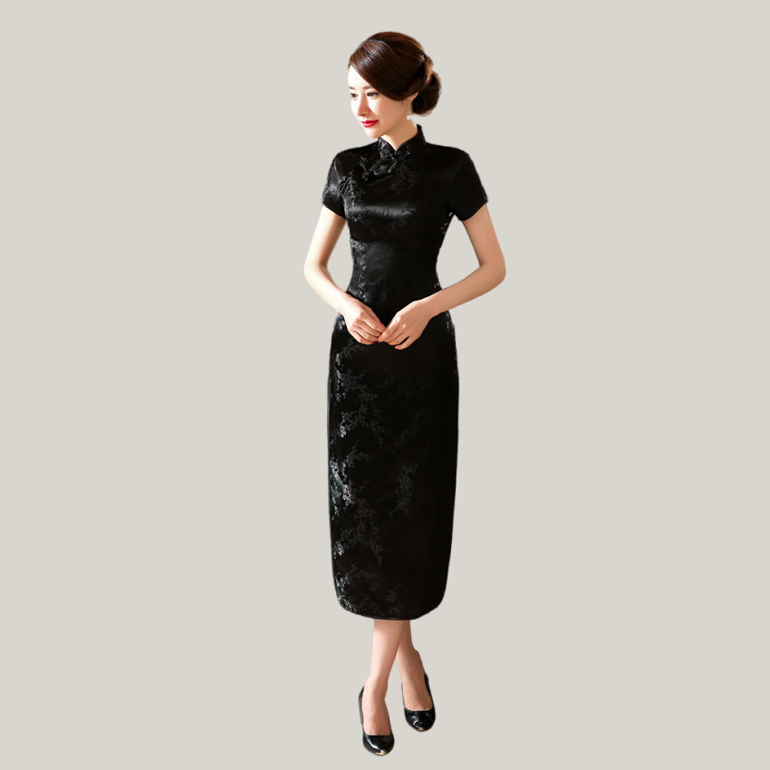 Stand Collar Vintage  Short Sleeve  Long cheongsam with Classic pattern