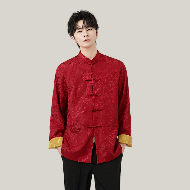 Men’s Reversible Chinese Tang Jacket – Double-Sided Silk-Style Top, Comfortable & Elegant (Runs Small)
