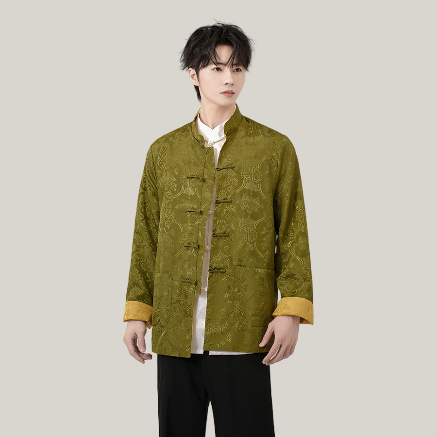Men’s Reversible Chinese Tang Jacket – Double-Sided Silk-Style Top, Comfortable & Elegant (Runs Small)