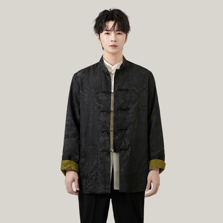 Men’s Reversible Chinese Tang Jacket – Double-Sided Silk-Style Top, Comfortable & Elegant (Runs Small)