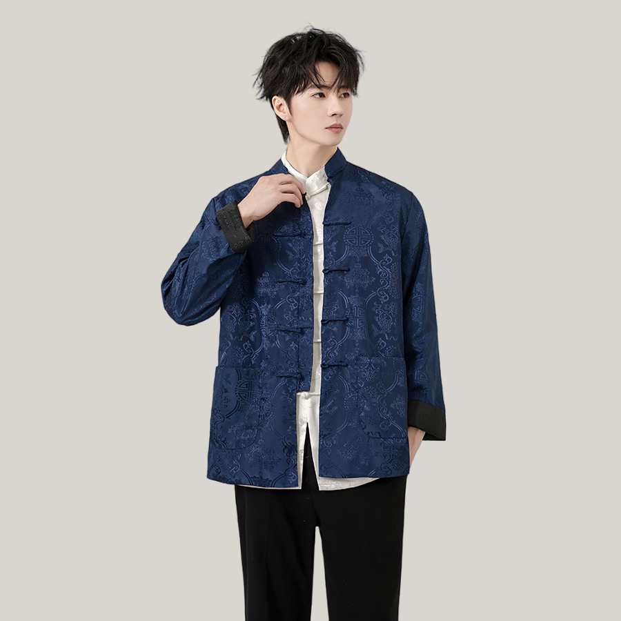 Men’s Reversible Chinese Tang Jacket – Double-Sided Silk-Style Top, Comfortable & Elegant (Runs Small)