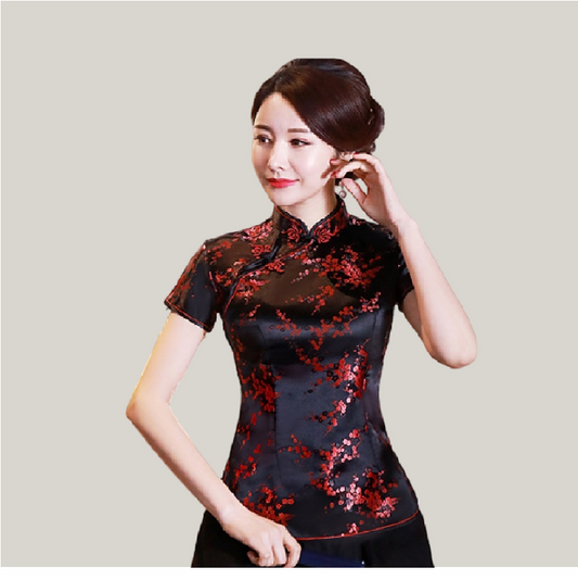 Elegant Brocade Cheongsam Top – Classic Chinese Style Satin Blouse