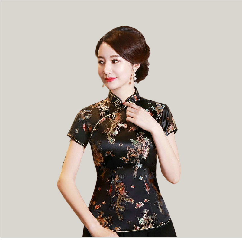 Elegant Brocade Cheongsam Top – Classic Chinese Style Satin Blouse