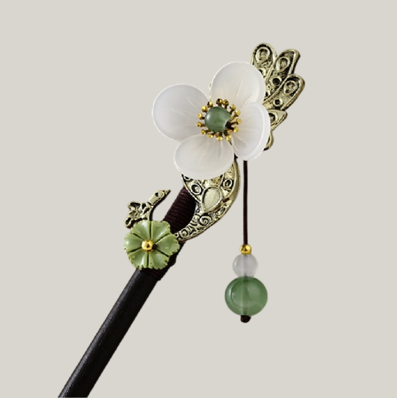 Elegant Floral Hair Stick Tassel – Vintage Chinese Style Dangling Hairpin