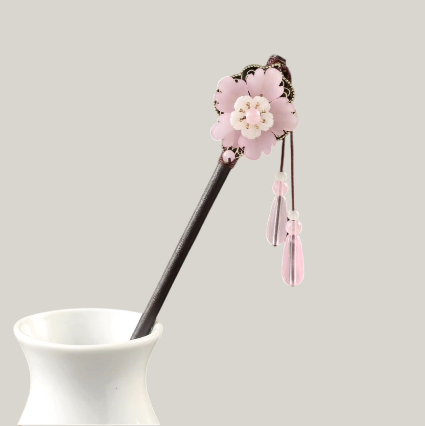 Elegant Floral Hair Stick Tassel – Vintage Chinese Style Dangling Hairpin