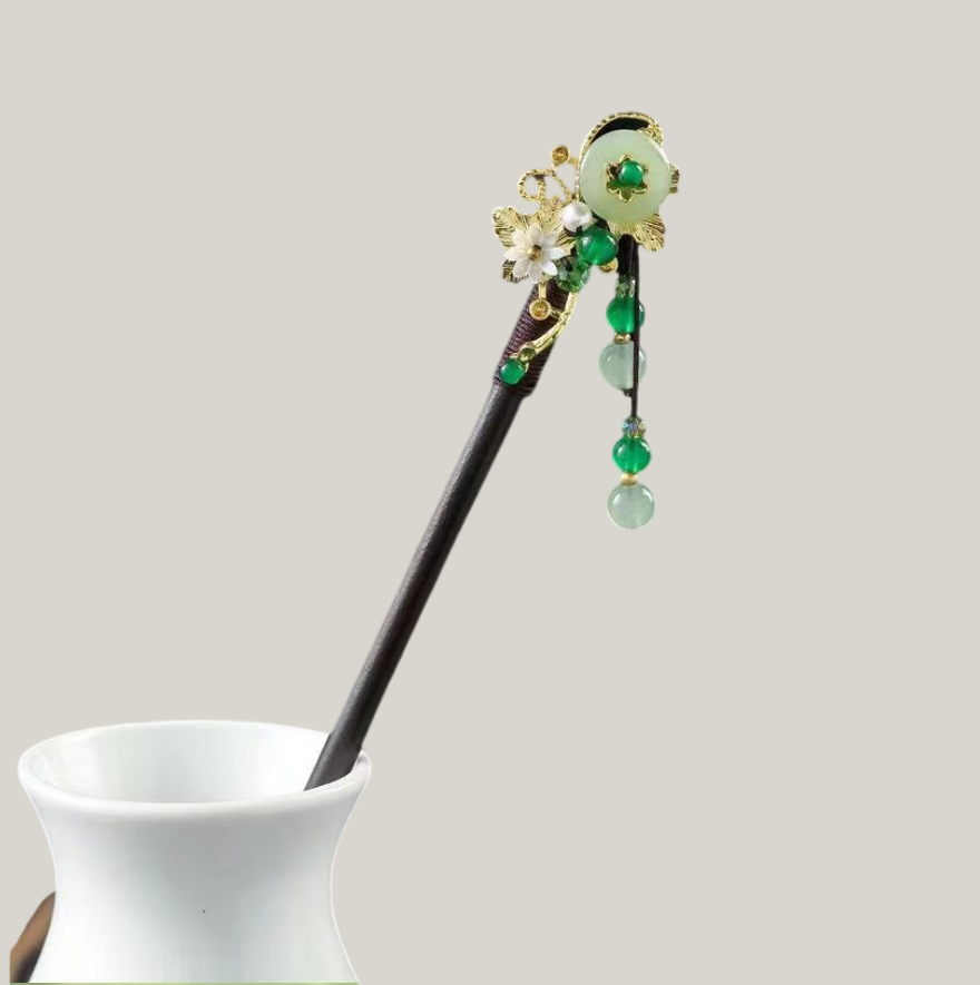 Elegant Floral Hair Stick Tassel – Vintage Chinese Style Dangling Hairpin