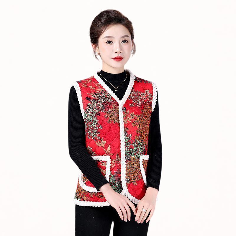 Elegant Floral Quilted Vest – Lightweight Warm Chinese Style Jacket (Spring & Fall)