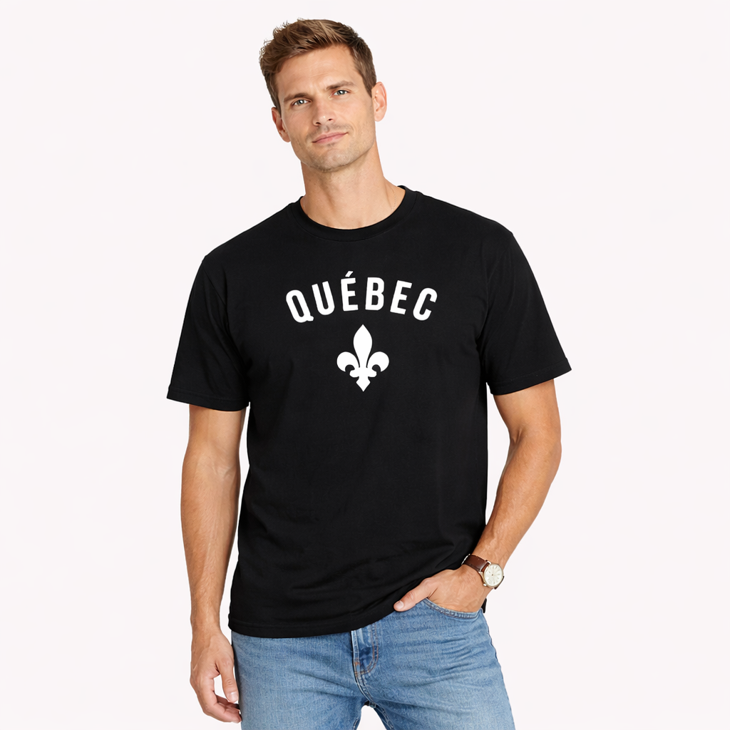 Quebec souvenir t shirt fleur de lis graphic black unisex tee