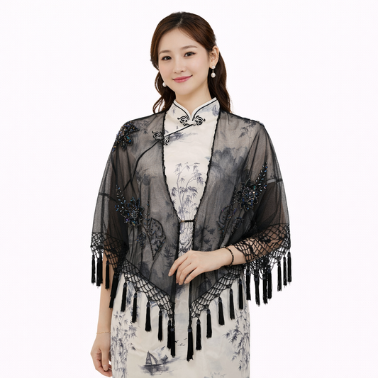 Handcrafted Beaded Lace Shawl – Elegant Vintage Style (Limited Stock)