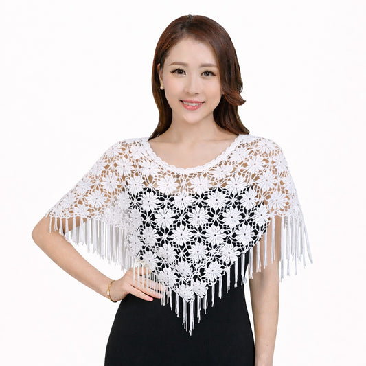 Handcrafted Beaded Floral Shawl – Elegant Ice Silk Crochet Capelet (Lightweight & Breathable)