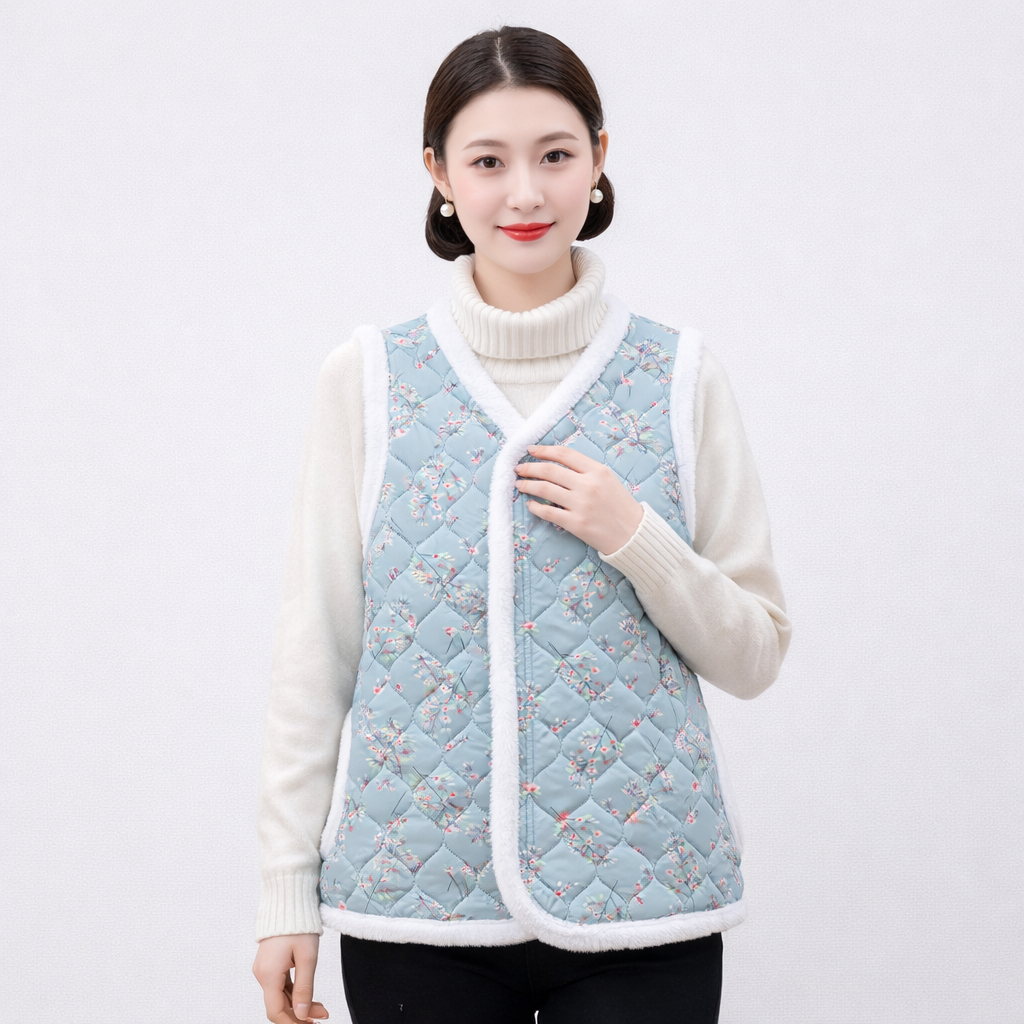 Elegant Floral Quilted Vest – Lightweight Warm Chinese Style Jacket (Spring & Fall)