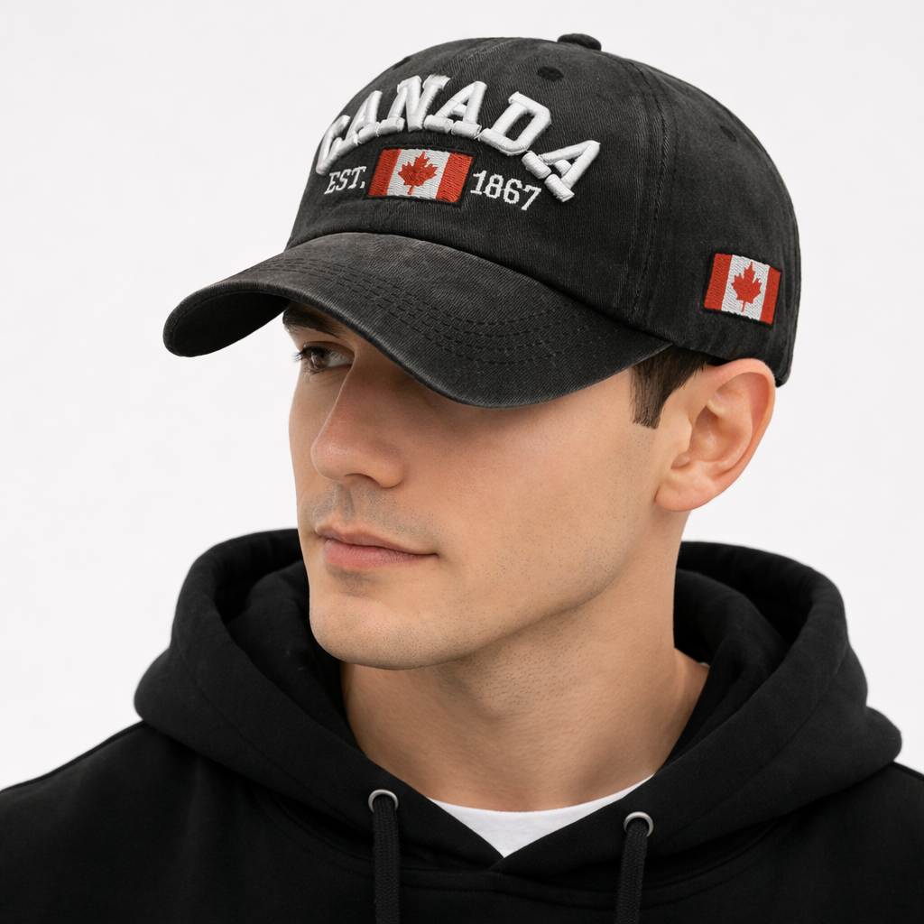 Canada embroidered baseball cap classic black adjustable souvenir hat maple leaf logo