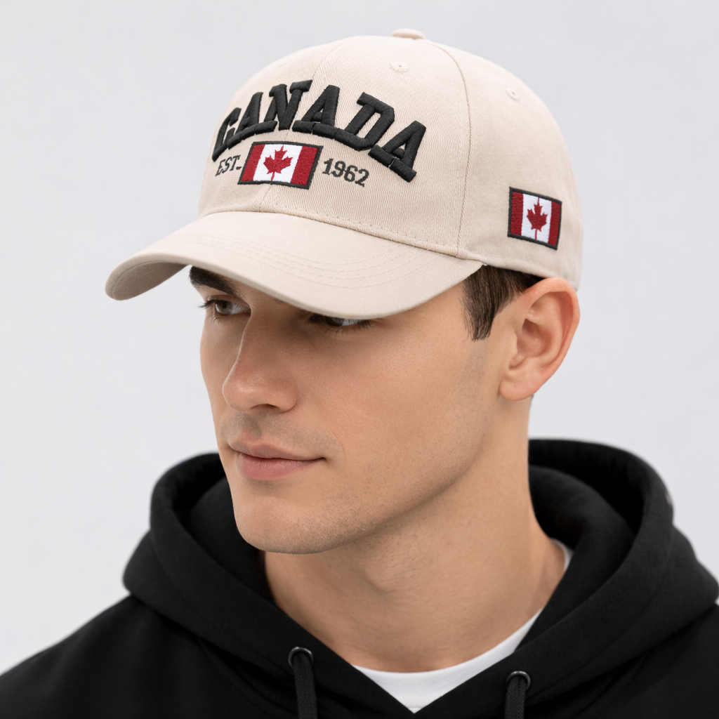 Canada embroidered baseball cap off white adjustable souvenir hat maple leaf logo