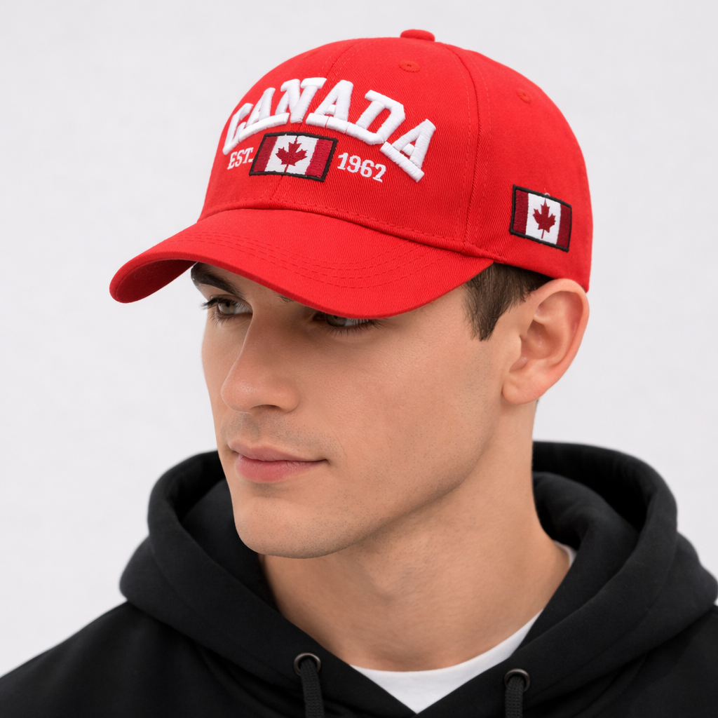 Canada embroidered baseball cap red adjustable souvenir hat maple leaf logo