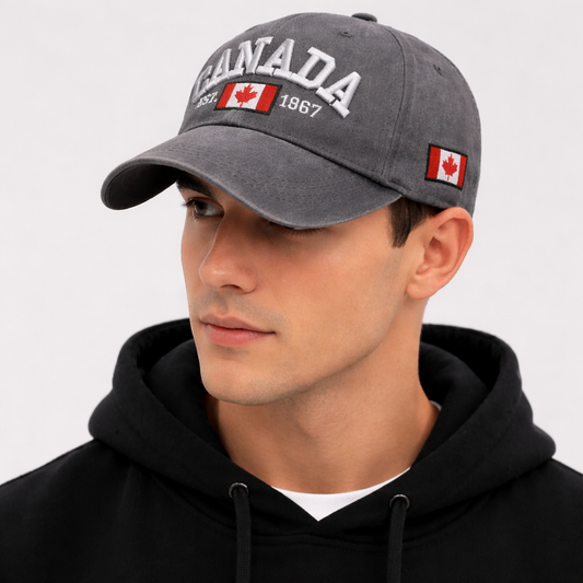 Canada embroidered baseball cap charcoal gray adjustable souvenir hat maple leaf logo