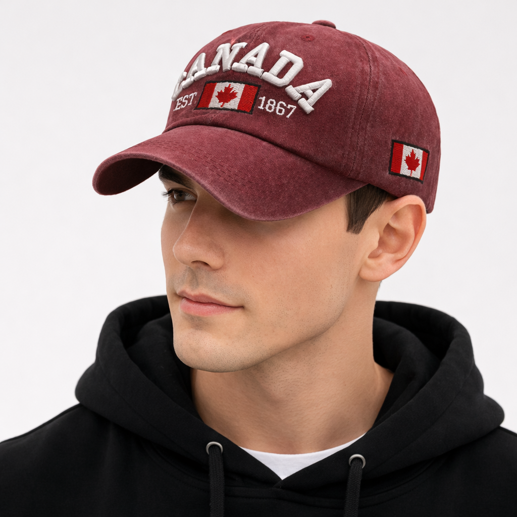 Canada embroidered baseball cap red adjustable souvenir hat maple leaf logo